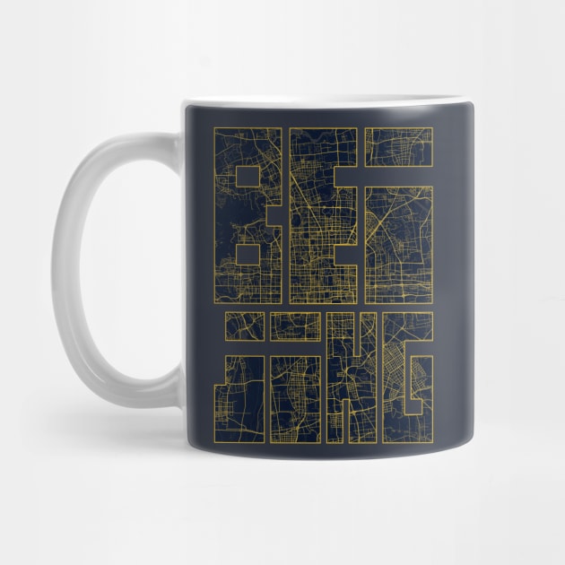 Beijing, China City Map Typography - Gold Art Deco by deMAP Studio